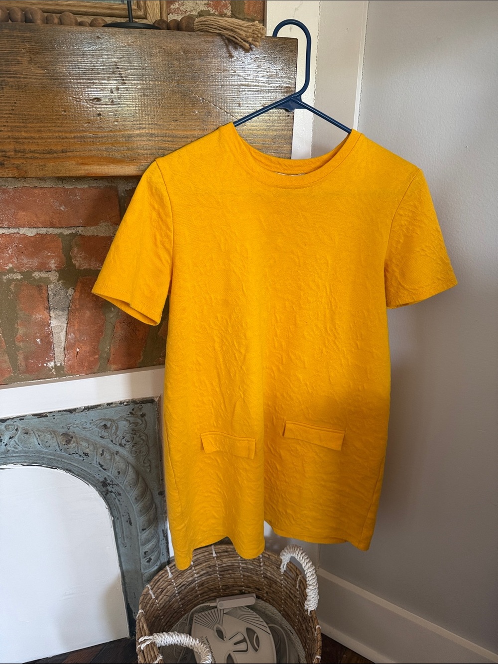 Zara Mustard Yellow Short Sleeve Textured T-shirt dress
